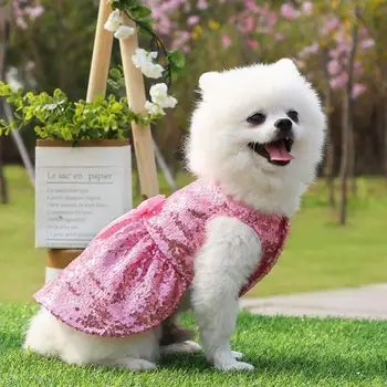 Mode-Dog Prinsesse Kjole Bue-knude Indretning Pailletter Design Polyester Yndig To-benede Pet Nederdel til Fest Festival Hunde Tøj
