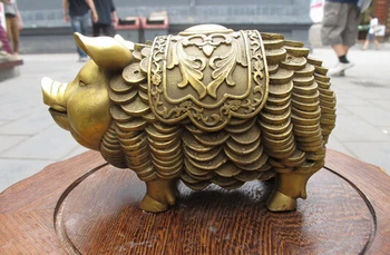 Bi001966 Kinesiske ren Bronze Lille gris, svin Penge Heldig FengShui Dyr statue