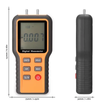 Qx-1205 Høj Nøjagtighed Digital Manometer LCD - ℃ ℉ Omstillelig 12 Pres Enheder Justerbar Indendørs Temperatur Måling Værktøj