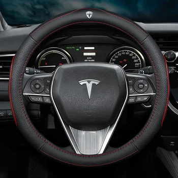 Ingen Lugt Tynd Bilen i Ægte Læder Rat overtræk til Tesla Model 3 S Y X 2016 2017 2018 2019 Tilbehør