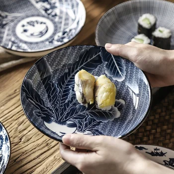 7 Inch Keramisk Plade Hånd-malet Sushi Tallerken Retro Husstand Skål Farver Farve Skål ik Sæt Til Retter Og Plader Sæt