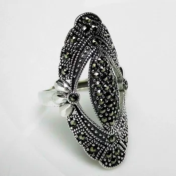 FNJ MARCASITE Ringe 925 Sølv Justerbar Størrelse Åbne Populære S925 Massivt Sølv Ring for Kvinder Fine Smykker