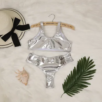 Sexet Metallisk Brazilian Bikini Push Up Sølv Gyldne Badedragt Kvindelige Badende Sport Badetøj Kvinder 2021 Sommeren Badedragt