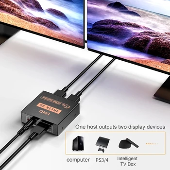 TJTAK 4K HDMI-kompatibel Splitter1x2 Full HD 1080P Video HDMI Switch Switcher 1 i 2 out Forstærker Adapter Til HDTV DVD, PS3, Xbox
