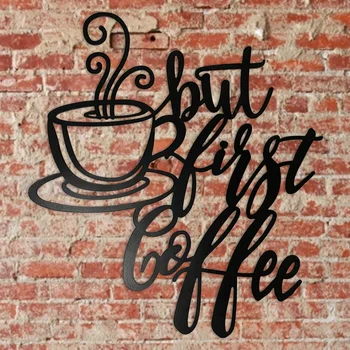 Kaffe Kop Silhuet Metal Væg Hængende Kunst, Indretning Sign Black Hollowout Form Design Og Er Velegnet Til Familie Køkkener Og Butikker