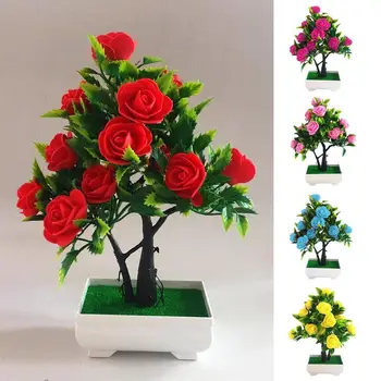 1pc Bonsai Kunstig Plante Potteplanter Kunstig Rose Blomster Anlæg Kunstig Indretning Dekorative Potteplanter Kunstig Blomst Hjem Y4U0