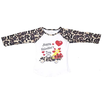 Leopard print kids efterår outfit pige Valentine ' s day t-shirt og bell pants sæt