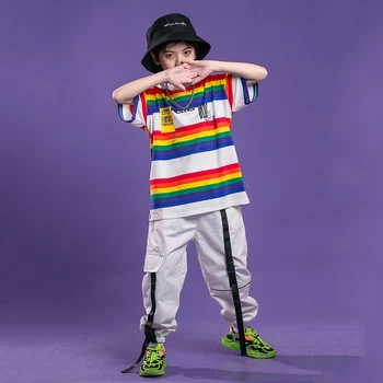 Kids Fashion Hip Hop Tøj Stribet Oversize T-Shirt, Top Sommeren Kører Shorts til Piger Drenge Jazz Dans, Kostume Tøj Slid