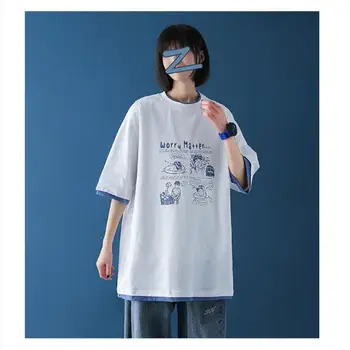 2021 Sommeren Afslappet College Stil Kvinder T-Shirt, Løse Korte Ærmer Print Harajuku Tegneserier Lille Dreng Daglige Liv-Shirts Toppe Kvindelige