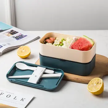Dobbelt-Lag Lunch Box Med Rum Bærbare Stor Kapacitet Elev Funktionær, Mikrobølgeovn, Porcelæn Foodbox Øko-Venligt