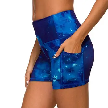 Kvinder Stjernehimmel Tie-Dye Høj Talje Yoga Sport Shorts Med Sidelommer