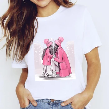 FIXSYS Damer Kvindelige Tee T-shirts Top for Kvinder Tegnefilm Mama Piger Forår, Efterår Mødre Elsker Tøj Print Dame Grafisk T-Shirt