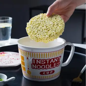 Hjem Kreative Ramen Skål med Låg Stort Studerende Sovesal Noodle Bowl Japansk Kreative Keramisk Kop Instant Noodle Bowl