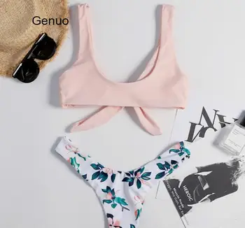 Kvinders badedragt Sexet Bikini Foran Uafgjort Push Up Polstret Badetøj Skåret Ud Solid Lyserød badedragt Badedragt Badetøj 2021