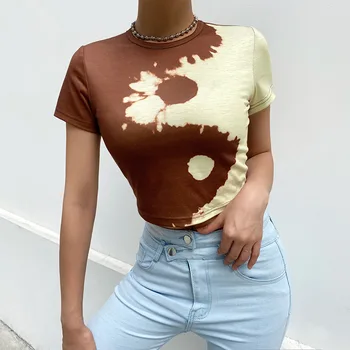 Tai Chi Print Symmetrisk Kontrast Farve Slim Fit Åndbar Korte T-shirt