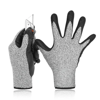 Cut niveau 5 Resistente Handsker 3D Comfort Stretch Fit, Holdbar Magt Greb Nitril Skum, Pass Fda i Kontakt med Fødevarer, Smart Touch, Tynd M
