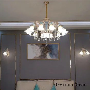 Fransk idylliske Blå Krystal Lysekrone, opholdsstue, spisestue, soveværelse Europæiske romantisk luksus LED keramisk Lysekrone