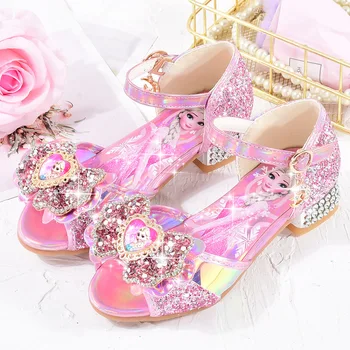 Disney tegnefilm frosne piger sandaler om sommeren nye høje hæle elsa prinsesse mode åben tå sko til små piger sko