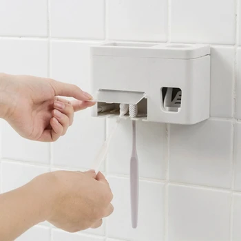 Vægbeslag Punch-Automatisk Gratis Tandpasta Dispenser Badeværelse Tilbehør Vandtæt Dovne Tandpasta Squeezer Tandbørsteholder