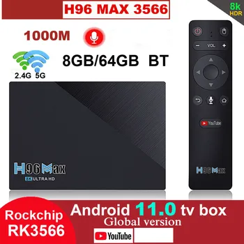 4GB-32GB, 8GB 64GB 2,4 G 5G Wifi BT4.0 USB3.0 1000 M 8K Stemme Youtube Rockchip Android 11 Smart TV Boks H96 ANTAL Rk3566