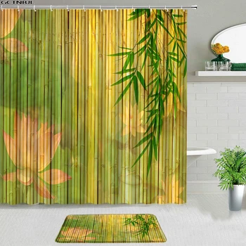 Spa-Forår Zen badeforhæng med Tæppe Sæt Bambus Orchid Sten Badeværelse Skærme, Vandtæt Polyester Stof til Badekar Indretning