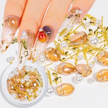 1 Krukke Mix Former Glitter Diamant Perler Metal Twisted Bar-Perler-Nail Art Rhinsten Perler Decals Manicure DIY Tips Leverer Værktøj