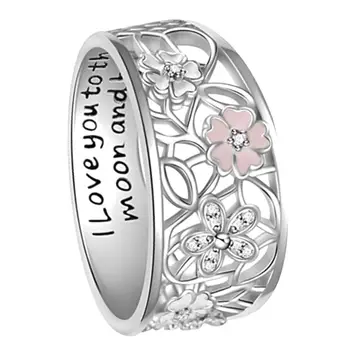 Elsker Dig Til Månen Og Tilbage Hule Blomst Rhinestone Indlagt Bride Wedding Ring