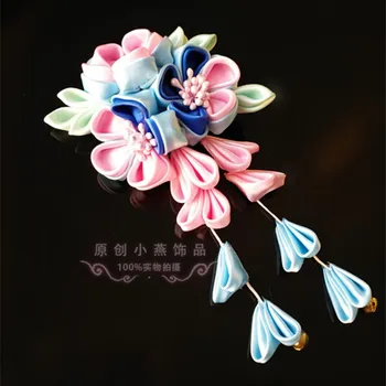 Lilla Sakura Tsumami Zaiku Kanzashi Hårnål Stick Cosplay Kimono Hår Stick Hår Tilbehør Japansk Søde Blomst Hovedklæde