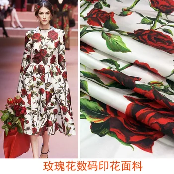 2018 nye kvinder ' s rose mønster trykt klud, der er polyester kjole skjorte, bukser high-end mode stof fabrikken direkte salg