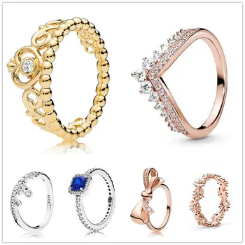 Ægte 925 Sterling Sølv, Blå Og Klare Tidløs Elegance Ring For Kvinder Bryllup Part Gave Europa Pandora Smykker