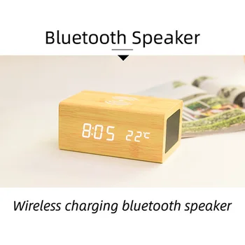 Mobil Telefonen Trådløs Opladning, Bluetooth Højttaler Digital Alarm Sound Control Luftfugtighed Temperatur Display