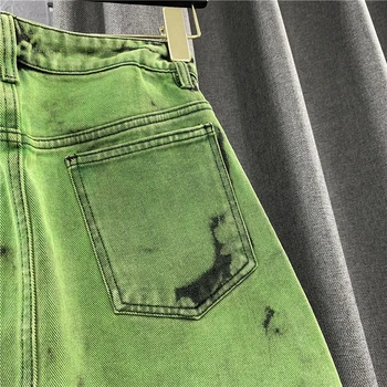 2021 Nye Stilfulde Grønne Denim Nederdel Asymmetrisk Lappet Bælte Fashion Girl Street Casual Bunden Tie Dye Jeans Kvinder Faldas Mujer