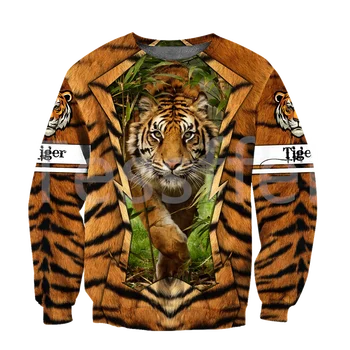 Tessffel Dyr Tiger Jagt Tatovering Kunst Vilde Dyr NewFashion Træningsdragt 3DPrint Mænd/Kvinder Casual Streetwear Pullover Hættetrøjer A4