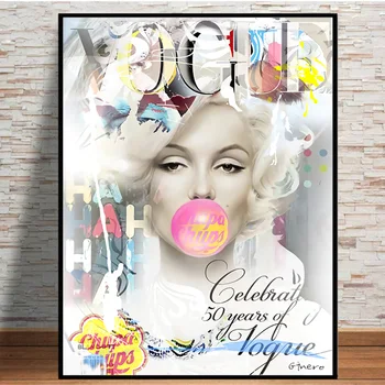Vogue Marilyn Monroe Blæse Bobler Ballon Kunst Lærred Maleri Moderne Plakater og Print Væggen Billedet for at Stue Indretning