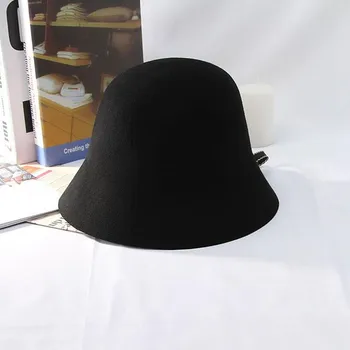 Casual Damer Uld Fedoras Bell Hat med Justerbare Stropper Bassin Cap Kvinder Kirke Banket Fest Elegant Sort Fedora Hatte H7215