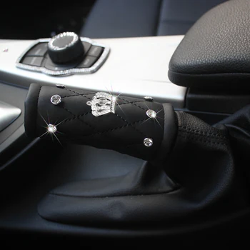 Mode Crown Diamond Sort Læder Håndbremse Dække Gearskifter Dækker Bilens Sikkerhedssele Dækker Bil Styling Interiør Tilbehør