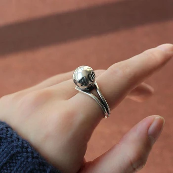 S925 sterling sølv kolde vind håndlavede uregelmæssigt formede glat bold overførsel seks-ord åbning justerbar kvinders ring