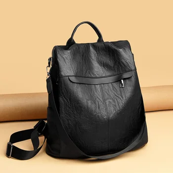 Superzings Rygsække til Kvinder Blød PU Læder Stor Kapacitet Rejse Packbag Kvindelige Solid Farve Enkle Design Skulder Tasker