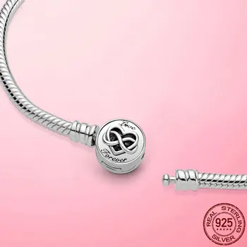 Kvindelige Armbånd af 925 Sterling Sølv Øjeblikke Hjertet Infinity-Lås Slange Kæde Armbånd til Kvinder Fine Sølv Smykker at Gøre Gave