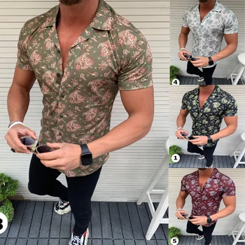 Mænd er Cool Skjorte Mode Blomster Print Slank Single-Breasted Revers Top 4 Farver Hot-Salg fritidstøj I Sommeren 2021 M-3XL