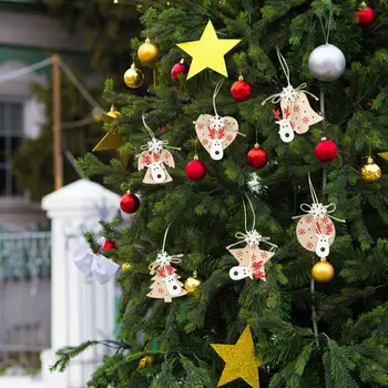 6stk Jul Sne Elk Hoved Ornamenter Xmas Tree Hængende Tags Gave Sæt Pynt Til Hjemmet Pynt Nyeste