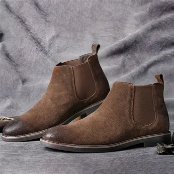 Yomior 2021 Foråret Vintage Business Mænd Casual Sko Ko Ruskind Kvalitet Britiske Ankel Støvler Spids Tå Mode Chelsea Støvler