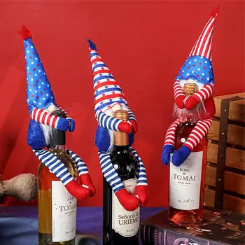 Independence Day USA Toppede Hat Dværg Ansigtsløse Ferie Fest Dekoration Stribet Fem-takkede Stjerne, Vin Flaske Dække