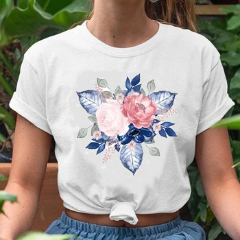 Kvinder Grafisk Blomster Blomst Tøj Forår Sommer Damer 2021 Akvarel Print Kvindelige Tshirt Dame Tøj Toppe, T-Shirts T-Shirt