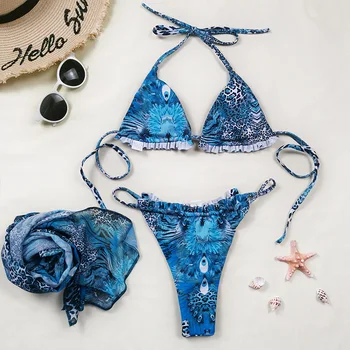 Sexet 3 Piece Bikini Sæt Med Cover Up Push-Up Pad Biquini Brasilianske Sommer Badetøj Badetøj Kvinder Nederdel Og G-Streng Bikini 2021