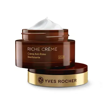 Yves Rocher Ansigt Fugtighedscreme Crème Riche Beroligende, Anti-rynke dagcreme med dyrebare olier, til Moden Hud + Tør hud 50 ml