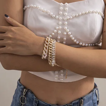 Armbånd Punk Charme Cubanske Kæde Link Armbånd Amp Armringe Af Guld Til Kvinder Tilbehør Diamant Strand Armbånd Sæt