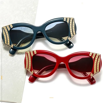 Luksus Brand Designer Solbriller Kvinder 2020 Stor Ramme Sol Briller Metal Dekoration Nuancer til Mænd Cat Eye Briller Uv400