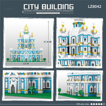 3737Pcs Mini russisk Arkitektur Smolny Kloster Blok 3D Saint Petersburg City Kirken Diamant byggesten Legetøj Til Børn