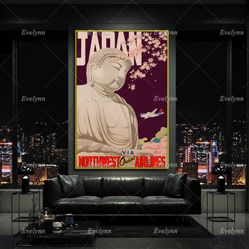 Rejser Til Japan Plakat,Figur Af Buddha Home Decor Lærred Væg Kunst Prints Stue Dekoration Unik Gave